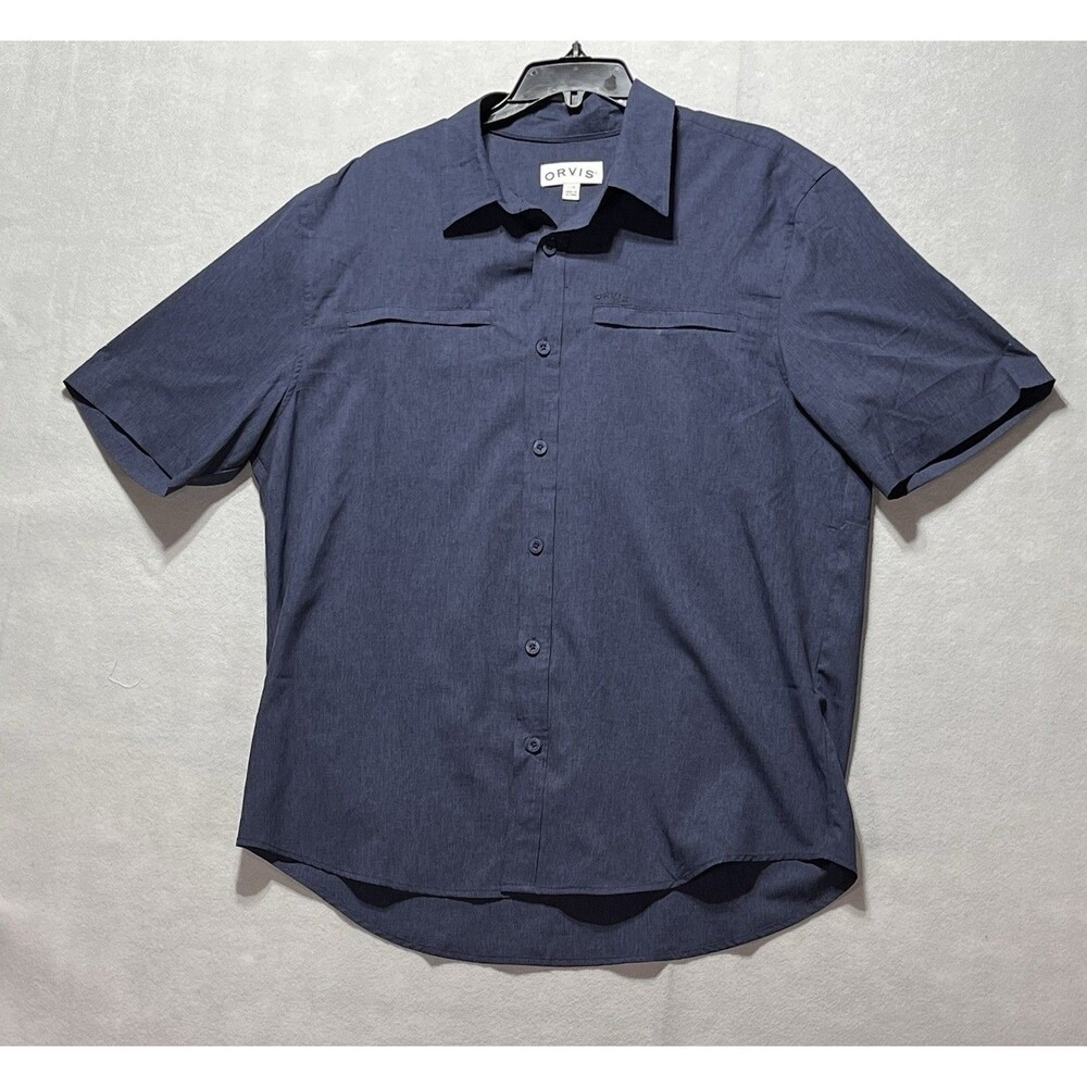 Orvis Men’s Large Blue Short Sleeve Button Down Outdoor Fishing Shirt Polyester